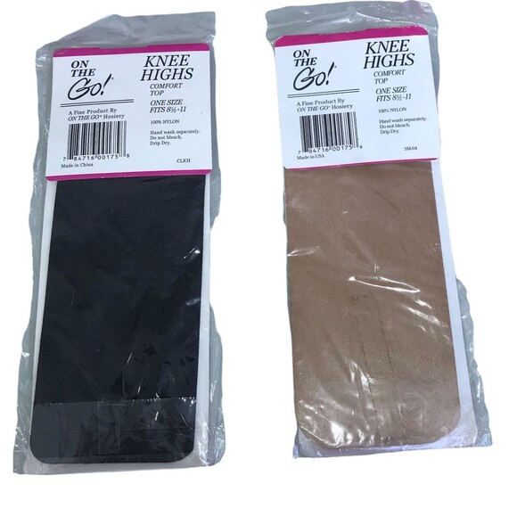 Lot Of  2 On The Go! Knee Highs Comfort Top 1-Nude 1-Jet Black Size - 8 1/2-11 - Picture 5 of 7
